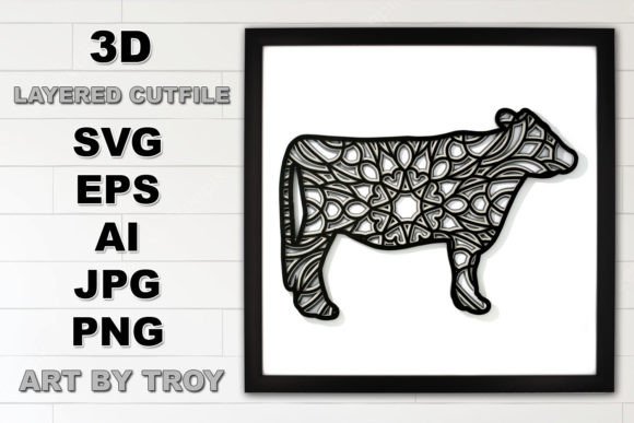 3D Cow Mandala Layered SVG Cut File for Creative and Practical Use