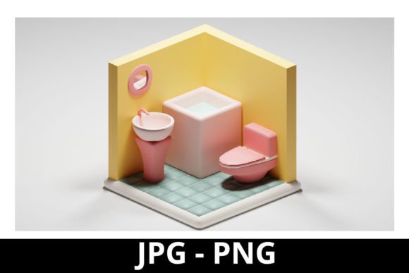 3d Rendered Isometric Cute Bathroom: A Modern Design Trend