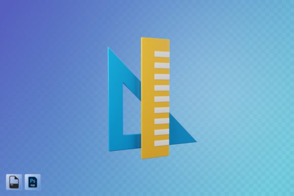 Ruler and Set Square 3D Illustration: A Tool for Precision and Clarity